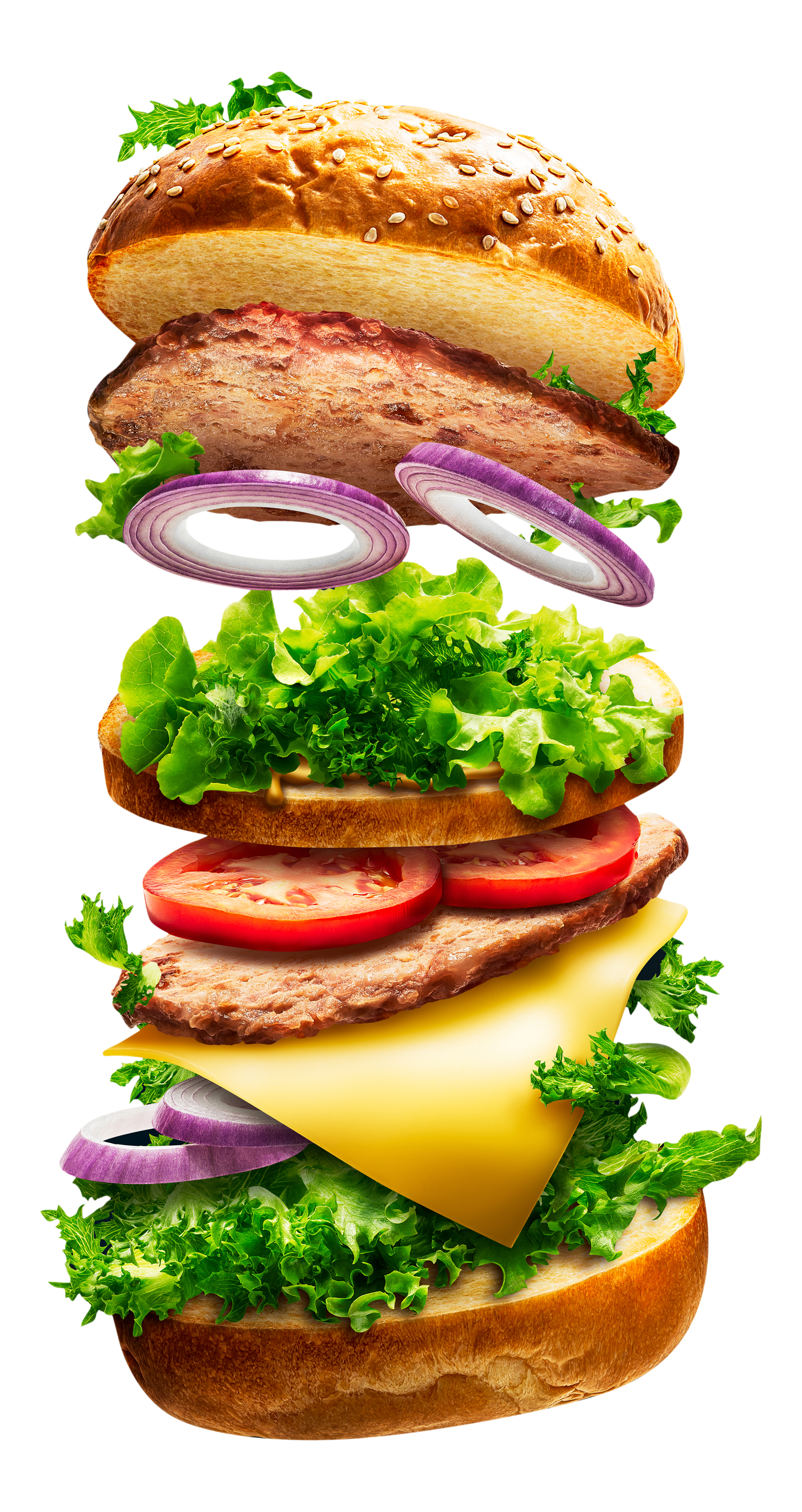 Floating-burger-transparent-background-PNG